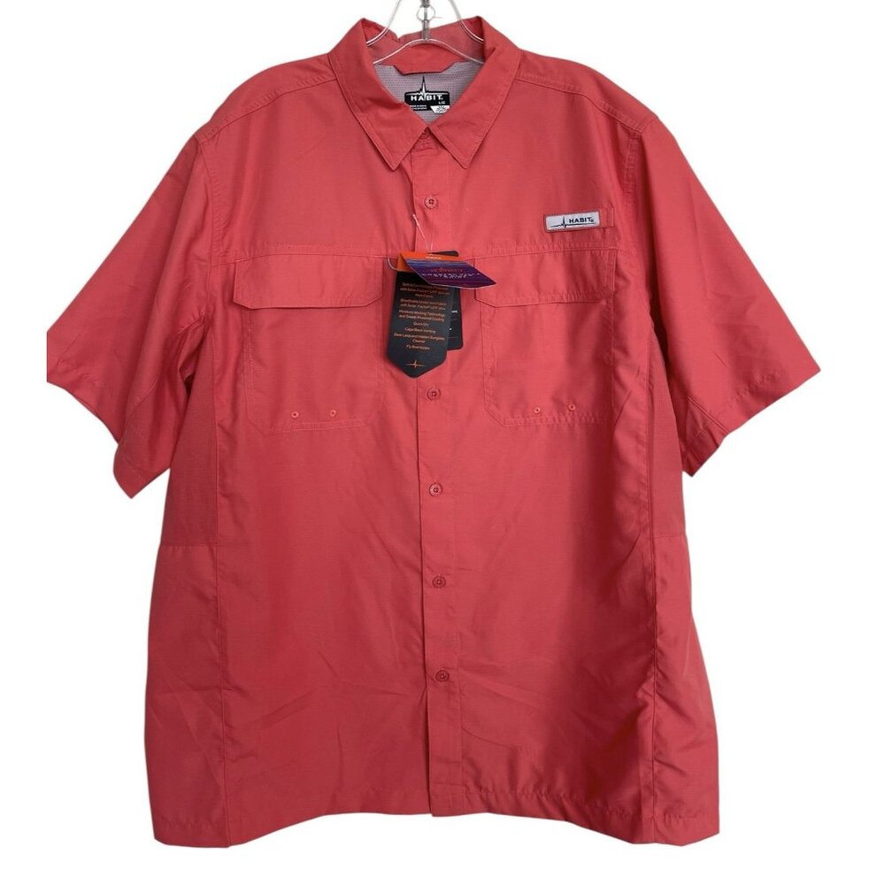 Habit Fishing Outdoor Vented Button Down Shirt Mesh‎ Back Mens Size Large Coral
